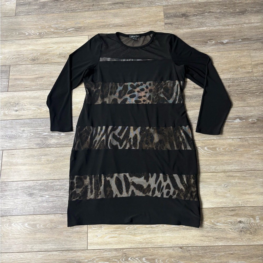 Michael Tyler Dress Womens Sz XL Black Sheer Overlay Animal Print Mobwife Party